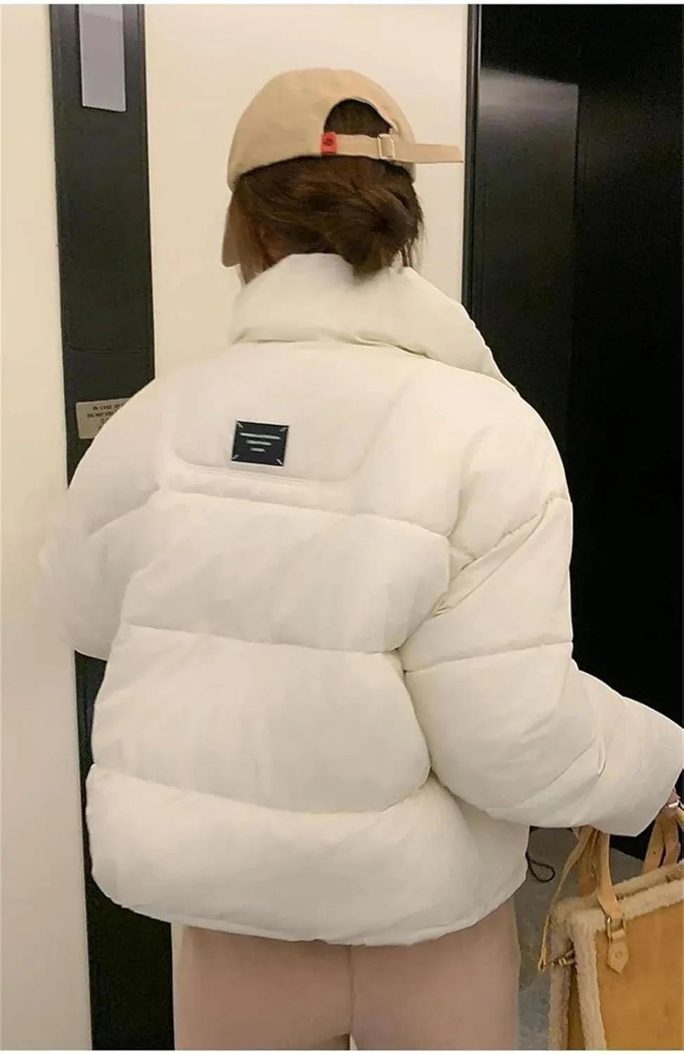 Women Stand Up Collar Short Cotton-Padded Loose Classic Drawstring Pockets Parka Coat