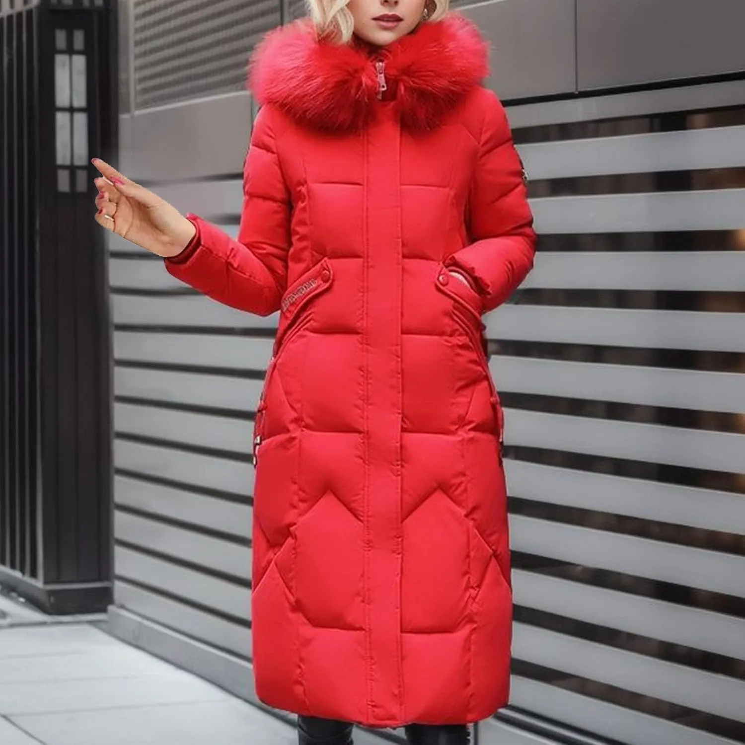 Women Winter Down Puffer Coat Warm Thicken Hooded Long Outwear Down Jacket With Pockets Plus Size Outerwear Jackets