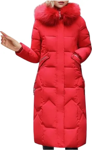 Women Winter Down Puffer Coat Warm Thicken Hooded Long Outwear Down Jacket With Pockets Plus Size Outerwear Jackets