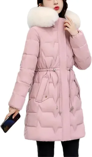 Women Winter Parkas Long Coat Furry Collar Hooded Cotton Padded Puffer Parka Outwear