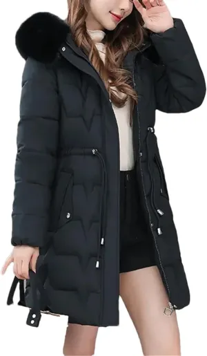 Women Winter Parkas Long Coat Furry Collar Hooded Cotton Padded Puffer Parka Outwear