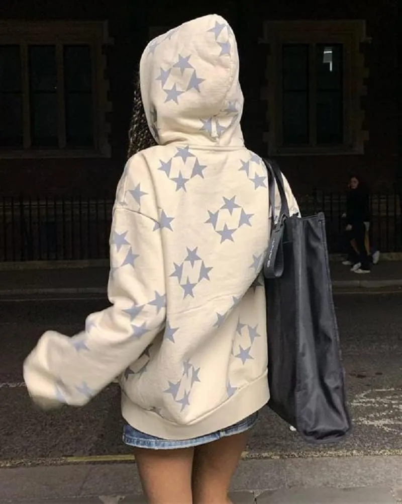 Women Y2k Zip Up Hoodie Vintage Graphic Oversized Hooded Sweatshirts Grunge Fairy Long Sleeve Jacket Pullovers Coats