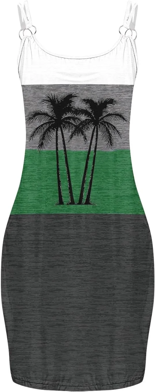 Womens Coconut Sunset Print Tank Dress with Pockets Summer Casual Sleeveless Beach Cover Ups Floral Beach Sundress