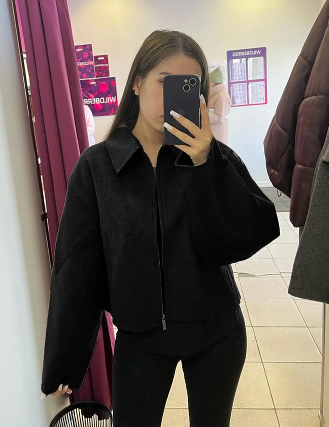 Womens Cropped Wool Jacket Warm Winter Fleece Bomber Jacket Zip Up Short Pea Coats with Pockets