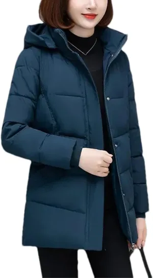 Women's Detachable Hooded Cotton-Padded Jacket Classic Mid-Length Loose Parka Coat