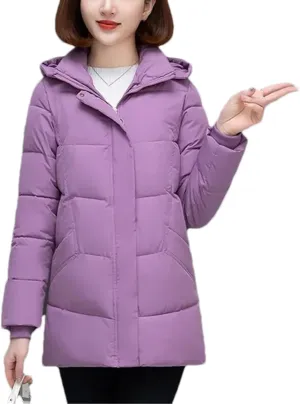 Women's Detachable Hooded Cotton-Padded Jacket Classic Mid-Length Loose Parka Coat