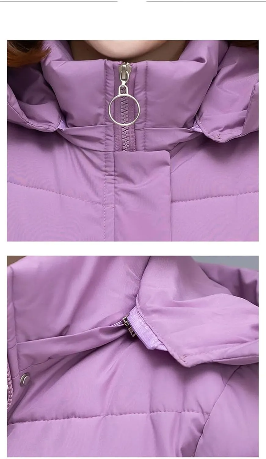 Women's Detachable Hooded Cotton-Padded Jacket Classic Mid-Length Loose Parka Coat