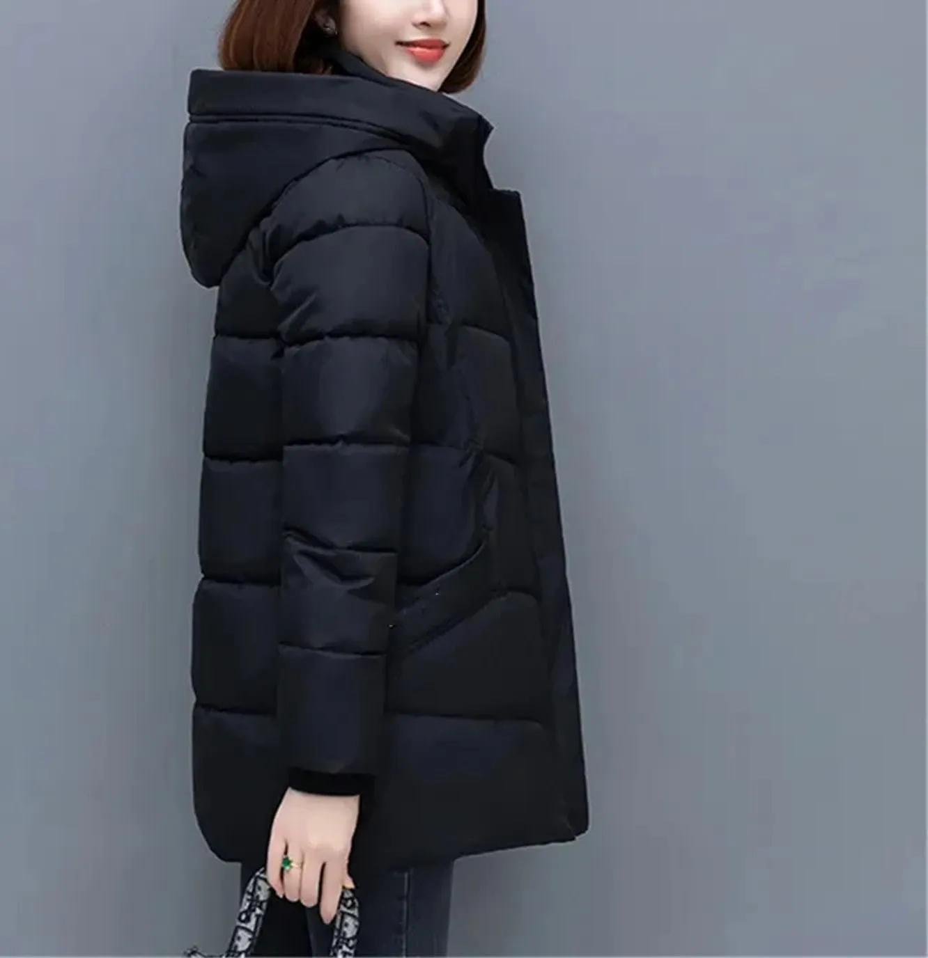 Women's Detachable Hooded Cotton-Padded Jacket Classic Mid-Length Loose Parka Coat