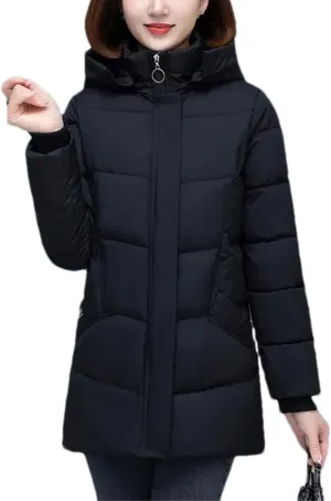 Women's Detachable Hooded Cotton-Padded Jacket Classic Mid-Length Loose Parka Coat