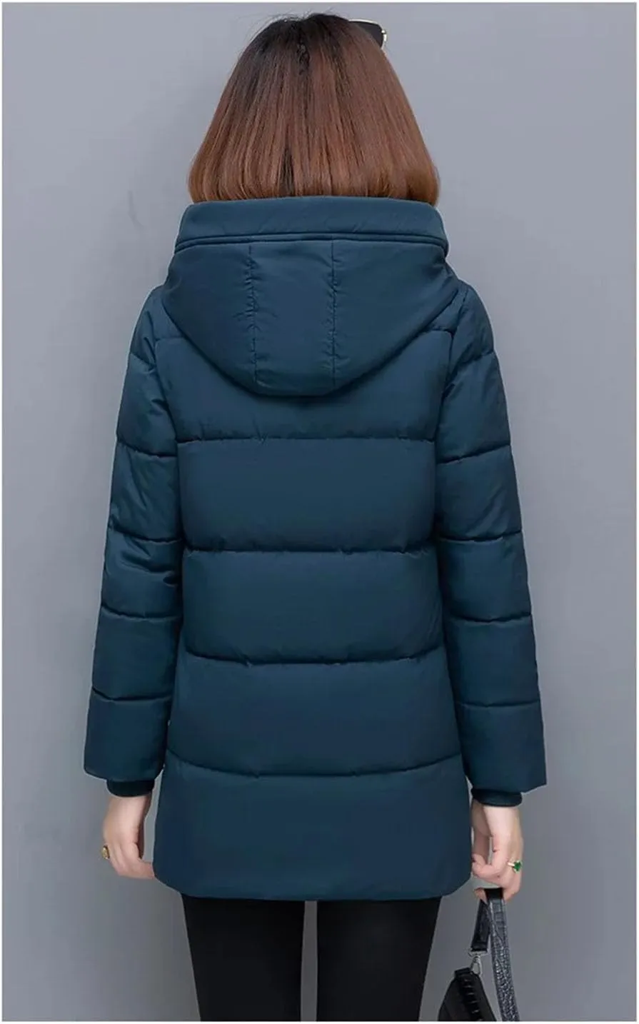Women's Detachable Hooded Cotton-Padded Jacket Classic Mid-Length Loose Parka Coat