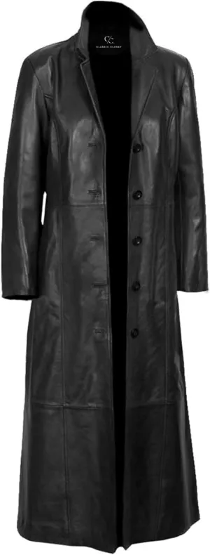 Womens Duster Long Black Trench Coat  Womens Full Body Leather Long Coat  Long Leather Trench Coat For Women