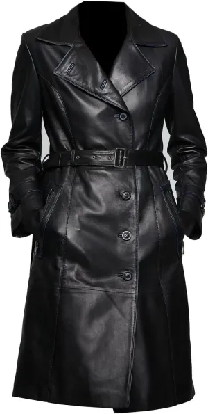 Womens Duster Long Black Trench Coat  Womens Full Body Leather Long Coat  Long Leather Trench Coat For Women