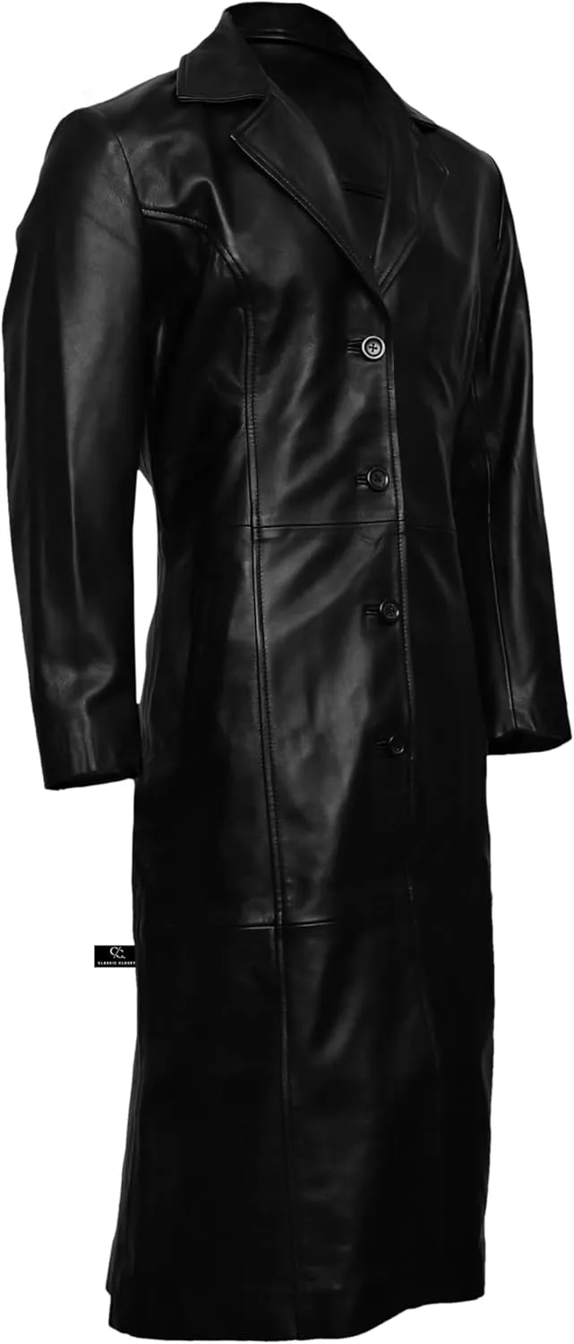 Womens Duster Long Black Trench Coat  Womens Full Body Leather Long Coat  Long Leather Trench Coat For Women