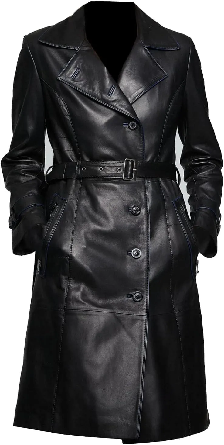 Womens Duster Long Black Trench Coat  Womens Full Body Leather Long Coat  Long Leather Trench Coat For Women
