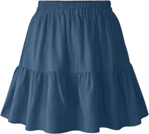Womens Elastic High Waist Tiered Mini Skirt with Shorts Underneath Cute Boho Pleated Ruffle Skirt with Pockets