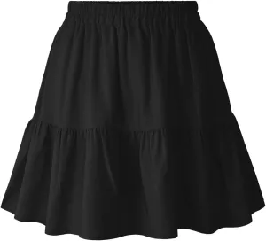 Womens Elastic High Waist Tiered Mini Skirt with Shorts Underneath Cute Boho Pleated Ruffle Skirt with Pockets