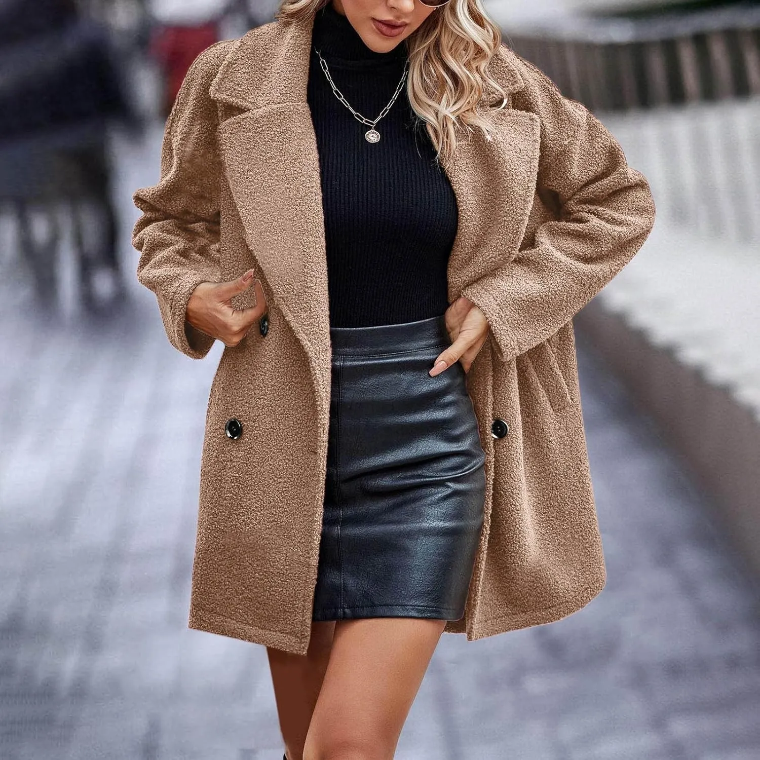 Womens Faux Fur Coat Long Winter Coats 2024 Jacket Fuzzy Fleece Jackets Lapel Warm Outwear Clothes Teddy Coats