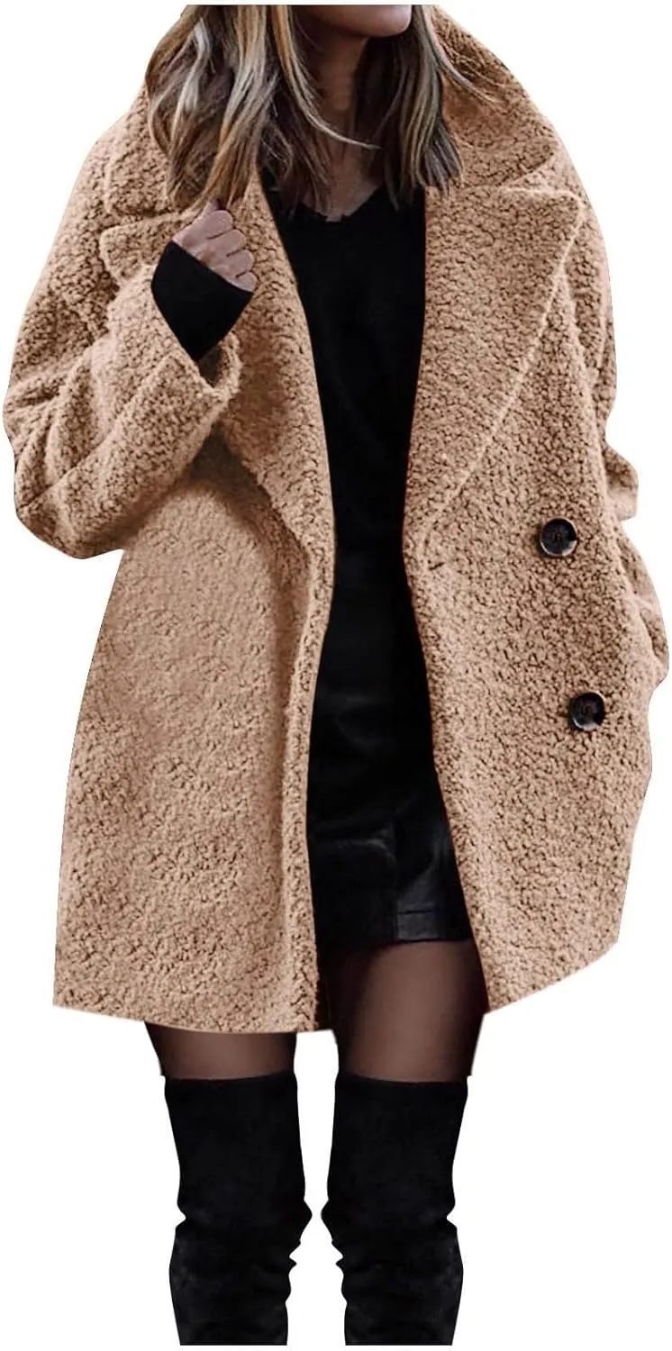 Womens Faux Fur Coat Long Winter Coats 2024 Jacket Fuzzy Fleece Jackets Lapel Warm Outwear Clothes Teddy Coats