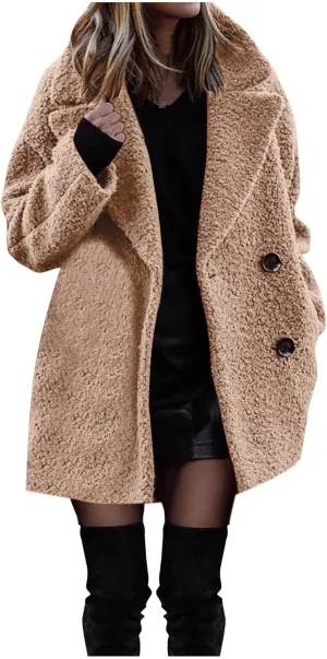 Womens Faux Fur Coat Long Winter Coats 2024 Jacket Fuzzy Fleece Jackets Lapel Warm Outwear Clothes Teddy Coats
