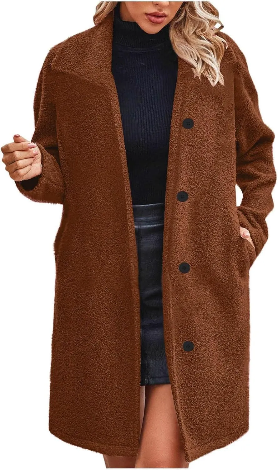 Womens Faux Fur Coat Long Winter Coats 2024 Jacket Fuzzy Fleece Jackets Lapel Warm Outwear Clothes Teddy Coats