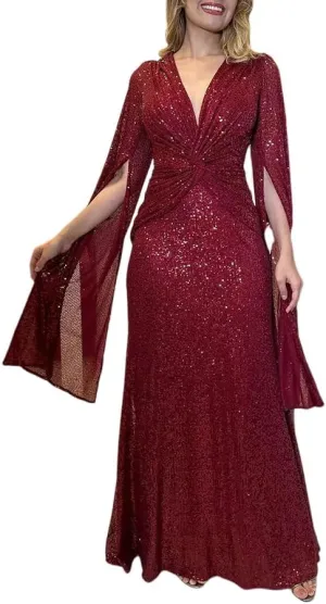 Womens Formal Sequin Evening Party Dress Maxi Cloak Sleeve Ball Gown V Neck Prom Gala/Cocktail/Club Elegant Dresses for Women