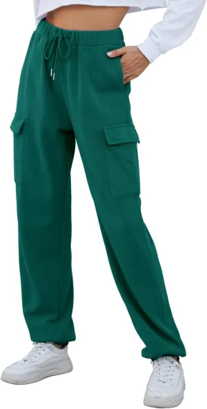 Womens High Waist Cargo Sweatpants Casual Cinch Bottom Jogger Pants Loose Drawstring Tapered Trousers with Pockets