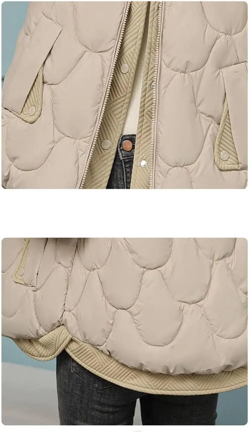 Women's Hooded Fake Two-Piece Parka Coat Classic Short Corrugated Warm Cotton-Padded Jacket