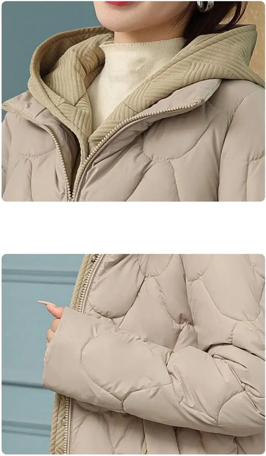 Women's Hooded Fake Two-Piece Parka Coat Classic Short Corrugated Warm Cotton-Padded Jacket