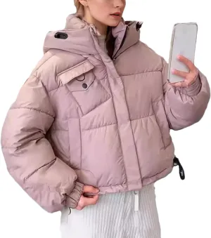 Women's Hooded Stand Collar Cotton-Padded Jacket Classic Pocket Warm Parkas Coats