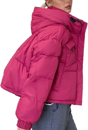Women's Hooded Stand Collar Cotton-Padded Jacket Classic Pocket Warm Parkas Coats