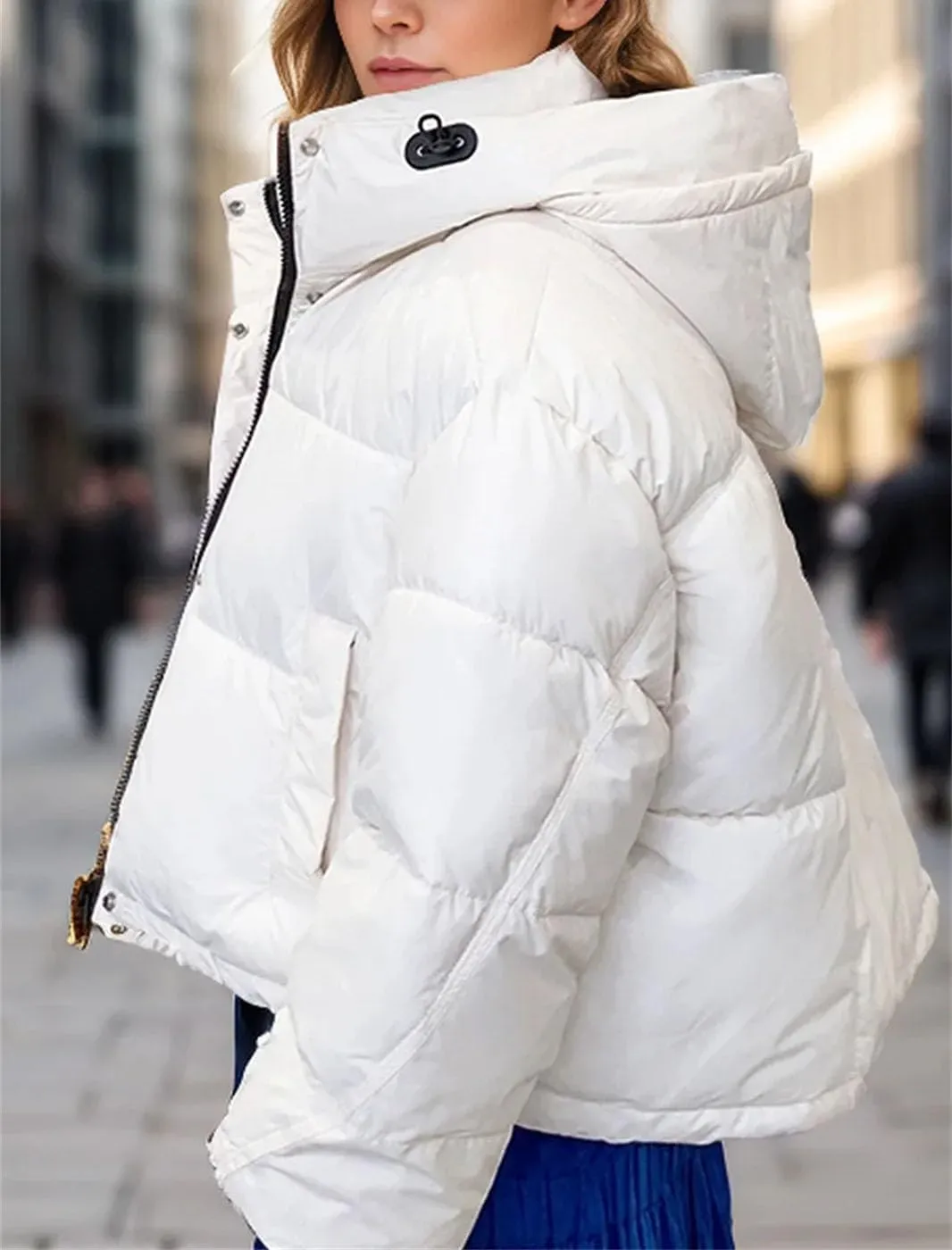 Women's Hooded Stand Collar Cotton-Padded Jacket Classic Pocket Warm Parkas Coats