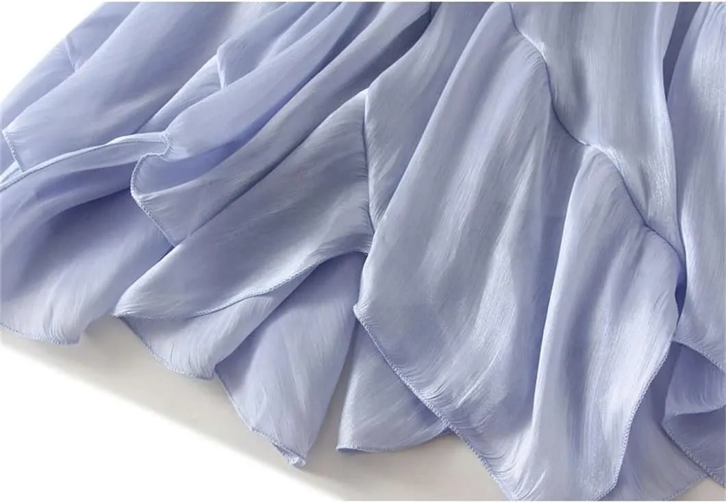 Womens Irregular A-Line Skirt Casual Midi Long High Waist Skirts Solid Elastic Waist Bohemian