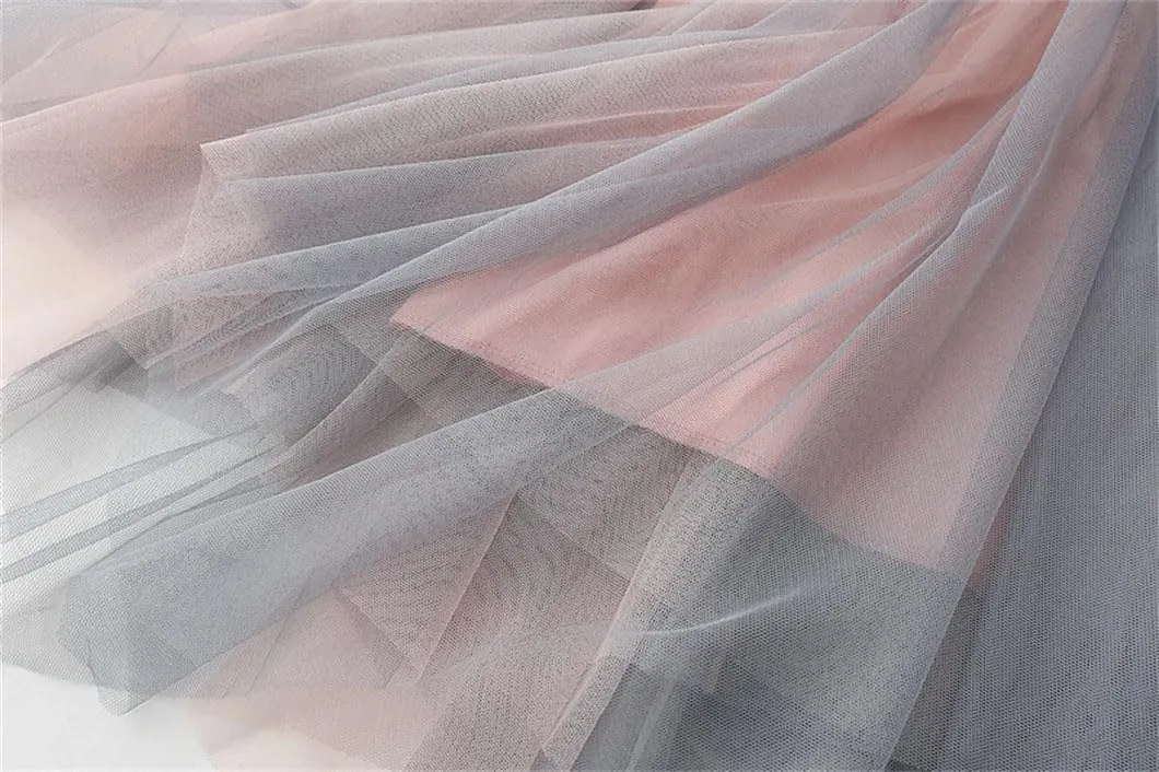 Womens Irregular Midi Long Tulle A-Line Skirt Gradient Color High Waist Skirts Flowy Pleated