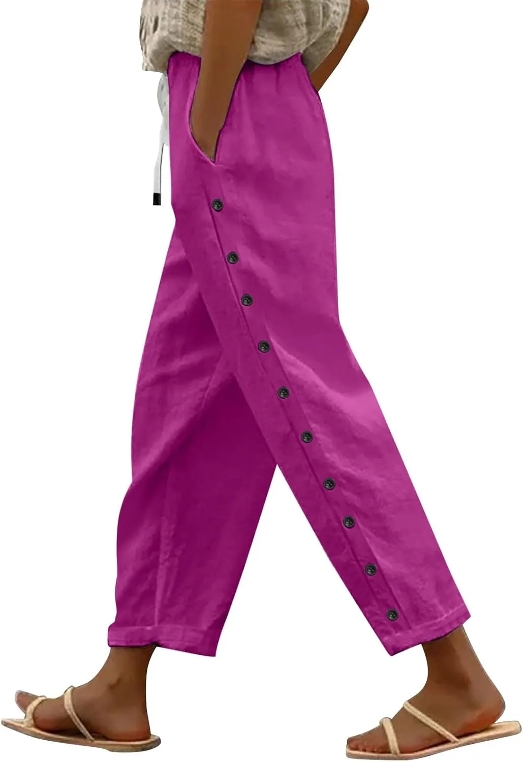 Womens Leggings Solid Color Cotton Linen Elastic Seven Pants Casual Pants Linen Beach Clothes Beach Vacation