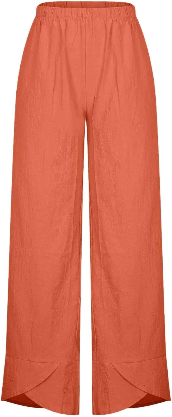 Womens Linen Pants Summer Beach High Waisted Oversized Cropped Pants Casual Loose Fit Trousers 2025 Vacation Clothes