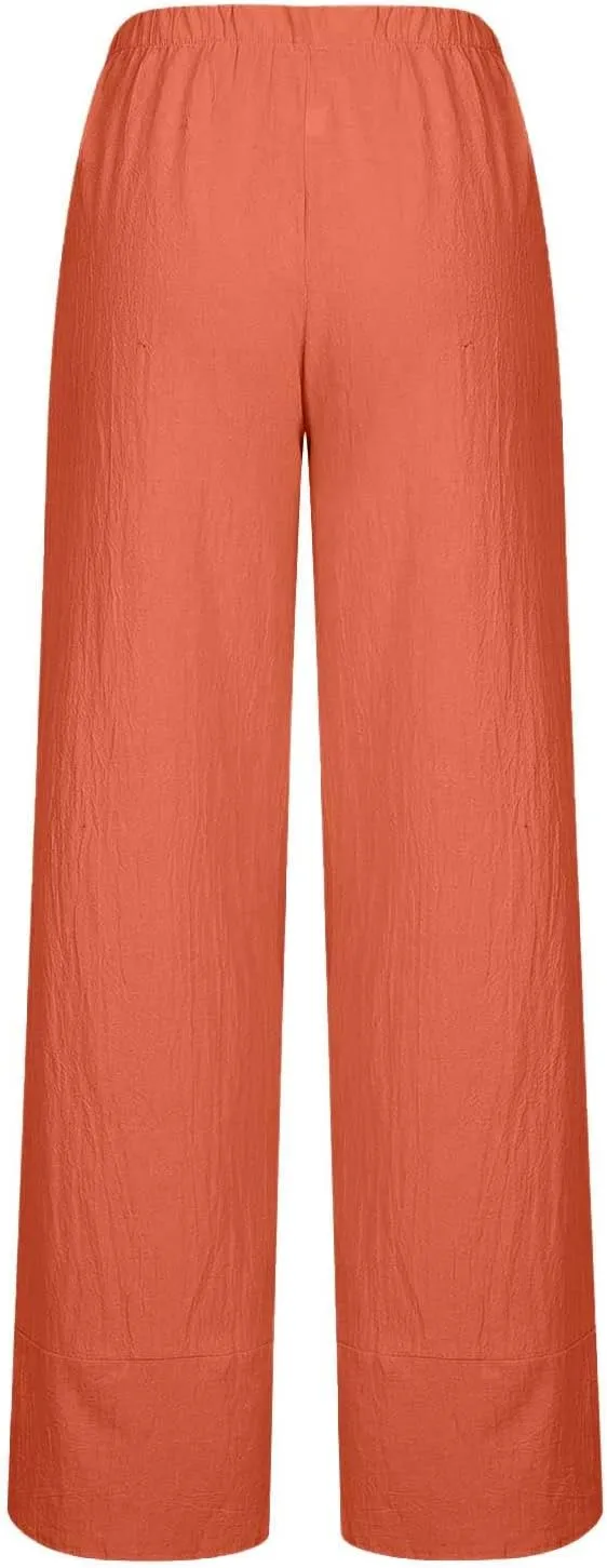 Womens Linen Pants Summer Beach High Waisted Oversized Cropped Pants Casual Loose Fit Trousers 2025 Vacation Clothes