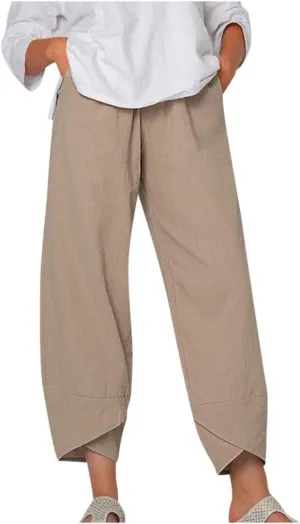 Womens Linen Pants Summer Beach High Waisted Oversized Cropped Pants Casual Loose Fit Trousers 2025 Vacation Clothes
