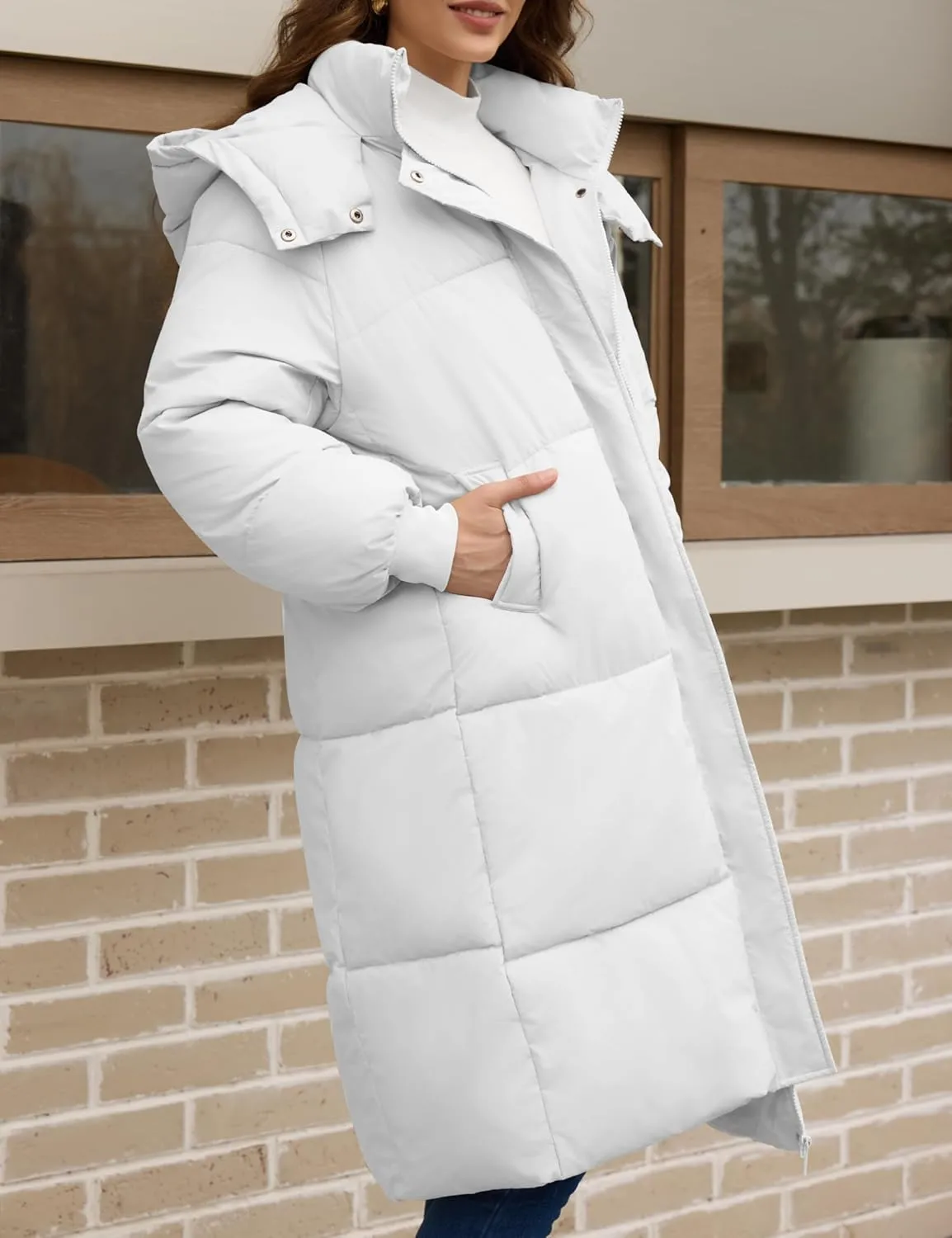 Women's Long Down Jacket Winter Coats Puffer Jacket Womens Quilted Jackets Hooded with Deep Pockets Warm