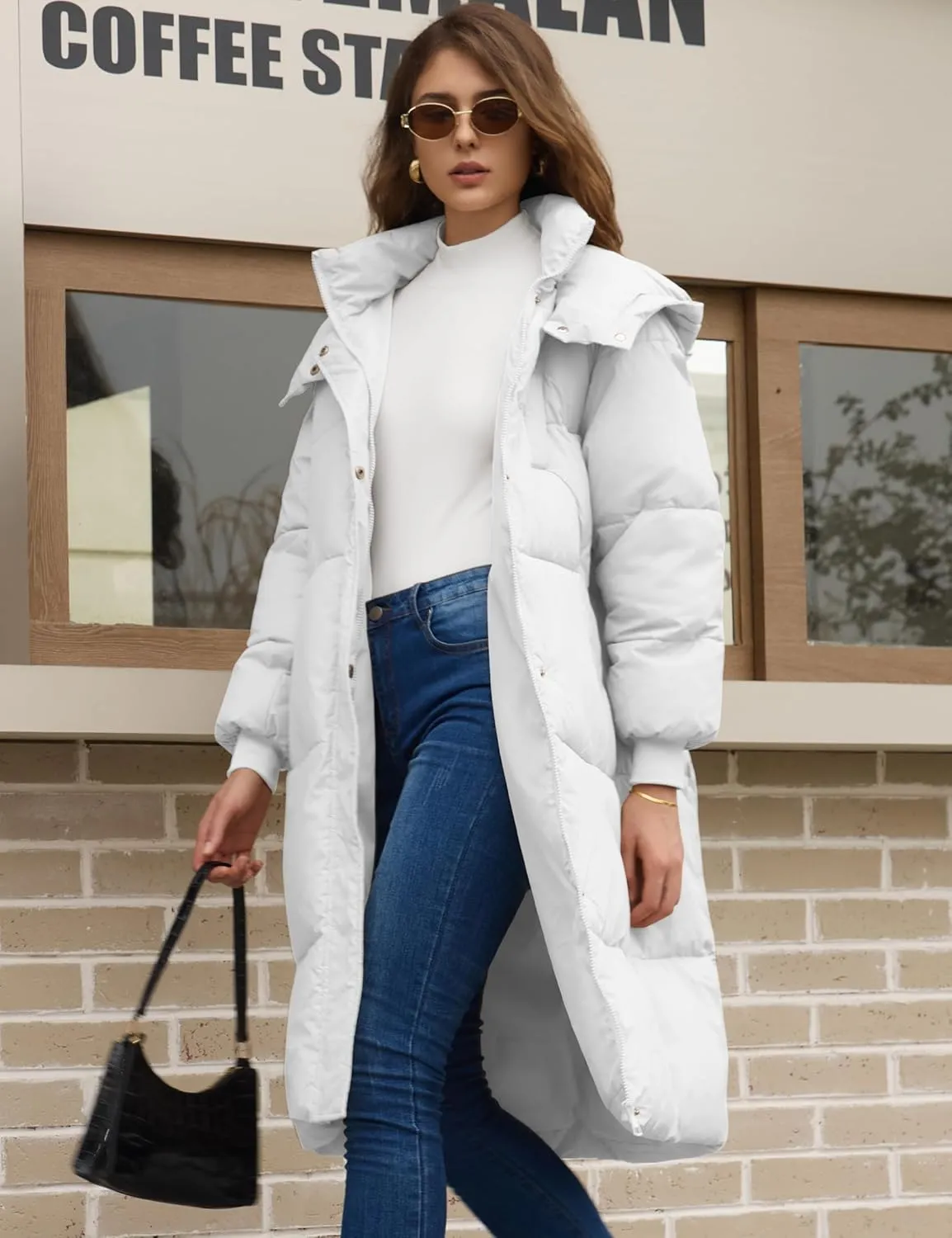 Women's Long Down Jacket Winter Coats Puffer Jacket Womens Quilted Jackets Hooded with Deep Pockets Warm