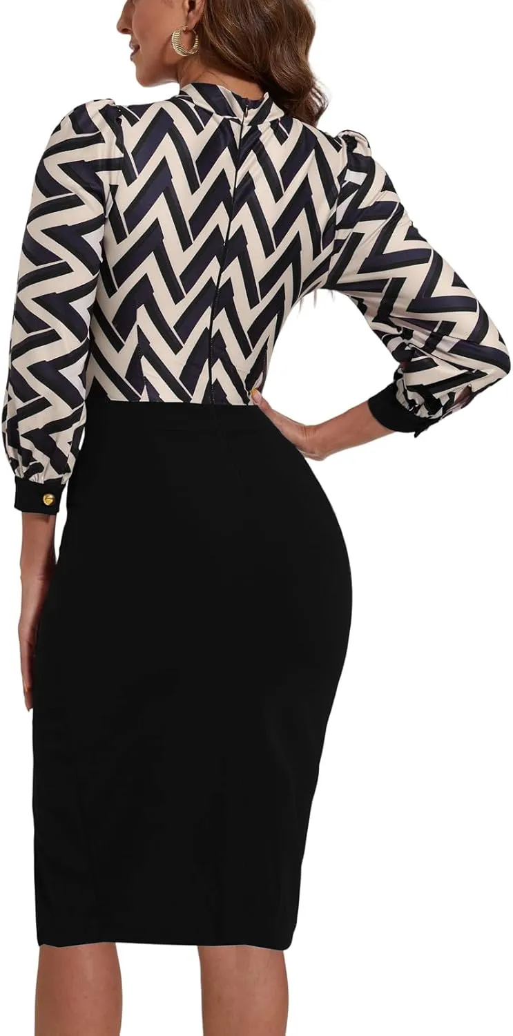 Women's Long Sleeve Bodycon Midi Dresses Office Work Pencil Dress