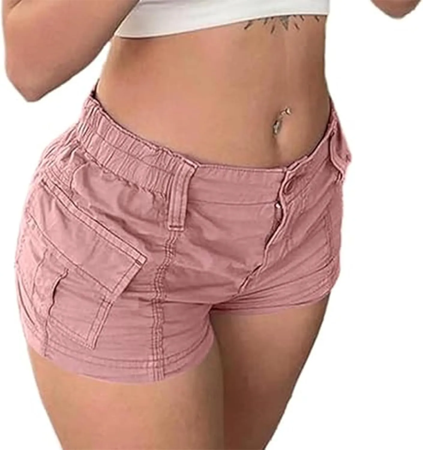 Women's Low Waist Cargo Shorts Slim-Fitted Elastic Casual Jean with Pockets Y2K Summer Short Hot Pants