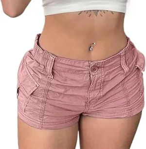 Women's Low Waist Cargo Shorts Slim-Fitted Elastic Casual Jean with Pockets Y2K Summer Short Hot Pants