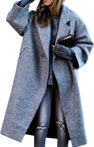 Womens Notch Lapel Single Breasted Color Block Printing Casual Long Sleeve Lapel Blazer Slim Mid Long Trench Coat Jacket