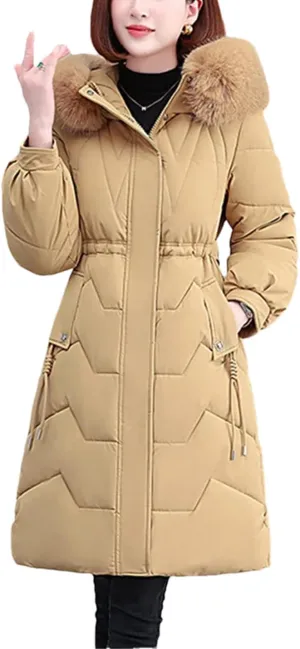 Women's Parkas Down Cotton Jacket Solid Hooded Mid Long Cotton Padded Jacket Female Warm Winter Jacke Coats