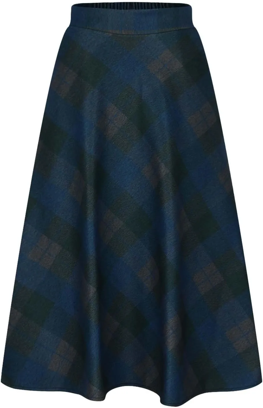 Women's Plaid Skirt 2024 Trendy Elastic Waist Wool Tartan A-Line Pleated Midi Skirts Comfy Winter Warm Long Skirts