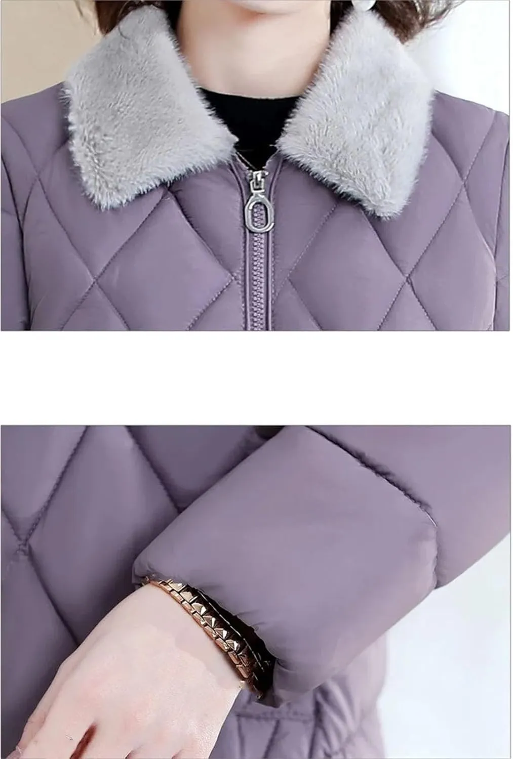 Women's Plush Lapel Short Warm Cotton-Padded Jacket Loose Classic Spliced Parka Coat