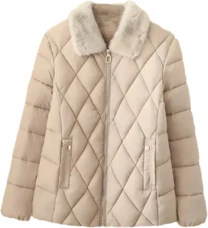 Women's Plush Lapel Short Warm Cotton-Padded Jacket Loose Classic Spliced Parka Coat