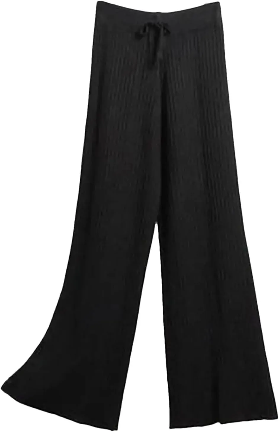 Women's Ribbed Wide Leg Pants Elastic High Waist Trousers Drawstring for Winter Knitted Elastic Pants