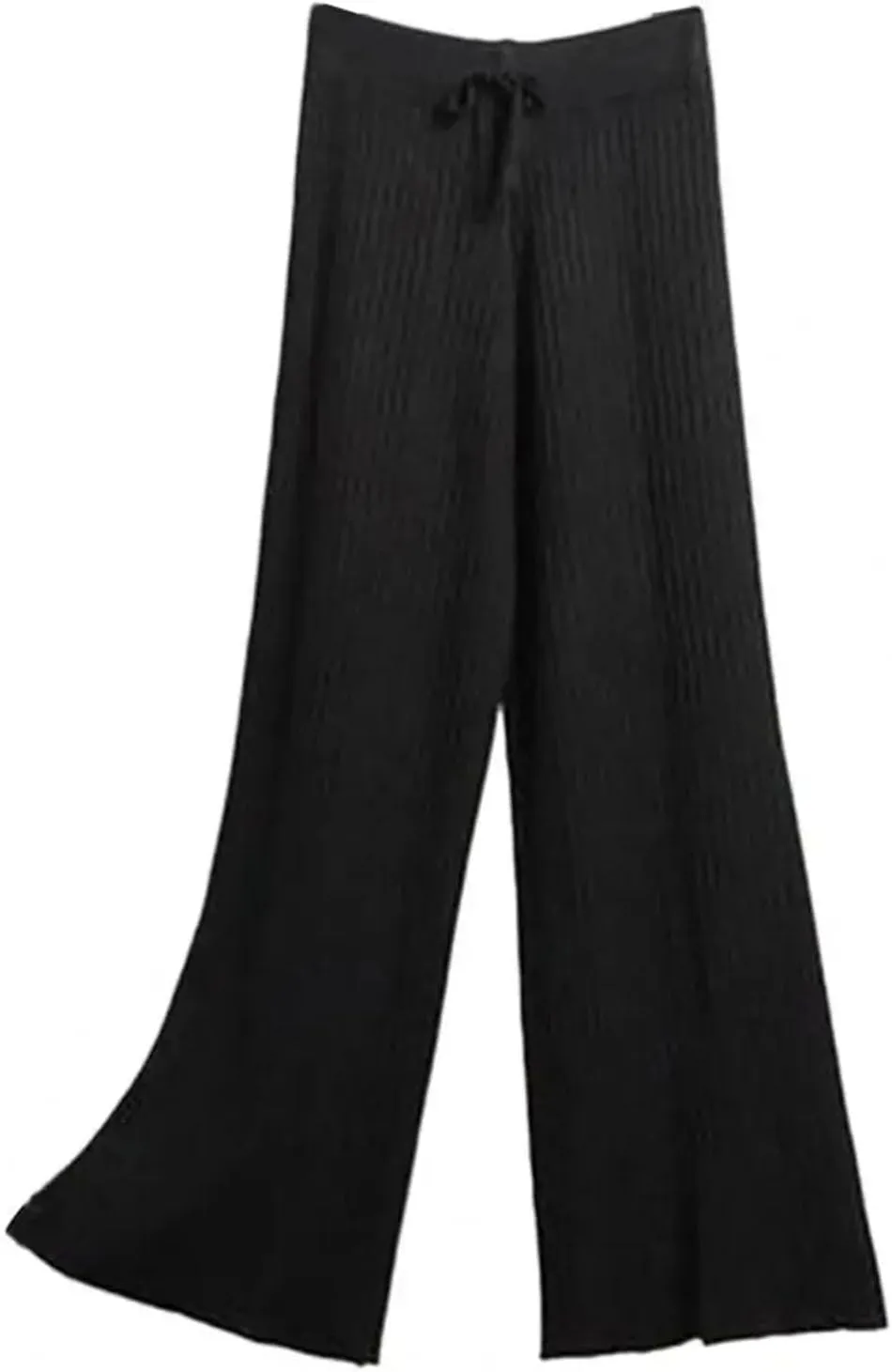 Women's Ribbed Wide Leg Pants Elastic High Waist Trousers Drawstring for Winter Knitted Elastic Pants