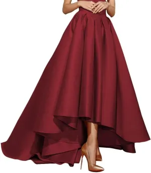 Womens Satin Dresses Pleated Skirts Maxi A Line High Waist Elegant Prom Gown